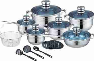 Set di Pentole in acciaio Inox con coperchio in vetro