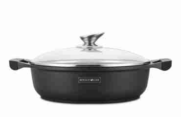 Royalty Line RL-BR28M 28 cm, Marmo Rivestimenti Larga casseruola Bassa con Coperchio in Vetro