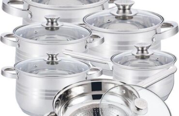 Batteria di Cucina Galya 12 Pezzi in Acciaio Inossidabile - Per Induzione e Gas