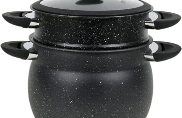 Royal Line® CP15L Induction Steamer - Padella per Couscous - 15 Litri - Ø30 cm - Cuoci Riso e Verdure a Vapore - Pentola per Zuppa a Induzione per Tutte le Fonti di Calore - Couscoussier - Pentola per Zuppa con Coperchio in Vetro - Nero