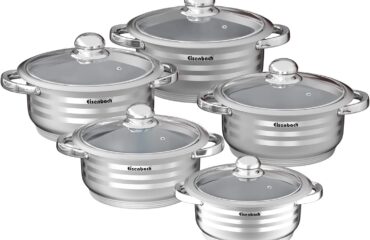 Eisenbach EB-SP10G - Set di pentole in acciaio inox di alta qualità, 10 pezzi, per tutti i piani cottura, design elegante e cottura uniforme