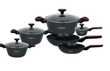 Cheffinger CF-FA2010: Set di pentole antiaderenti in marmo, 10 pezzi, per tutti i piani cottura - Eleganza e funzionalità in cucina